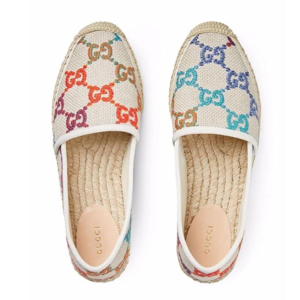 GUCCI Pilar multicolor GG logo embroidered espadrilles flats - Picture 4 of 5